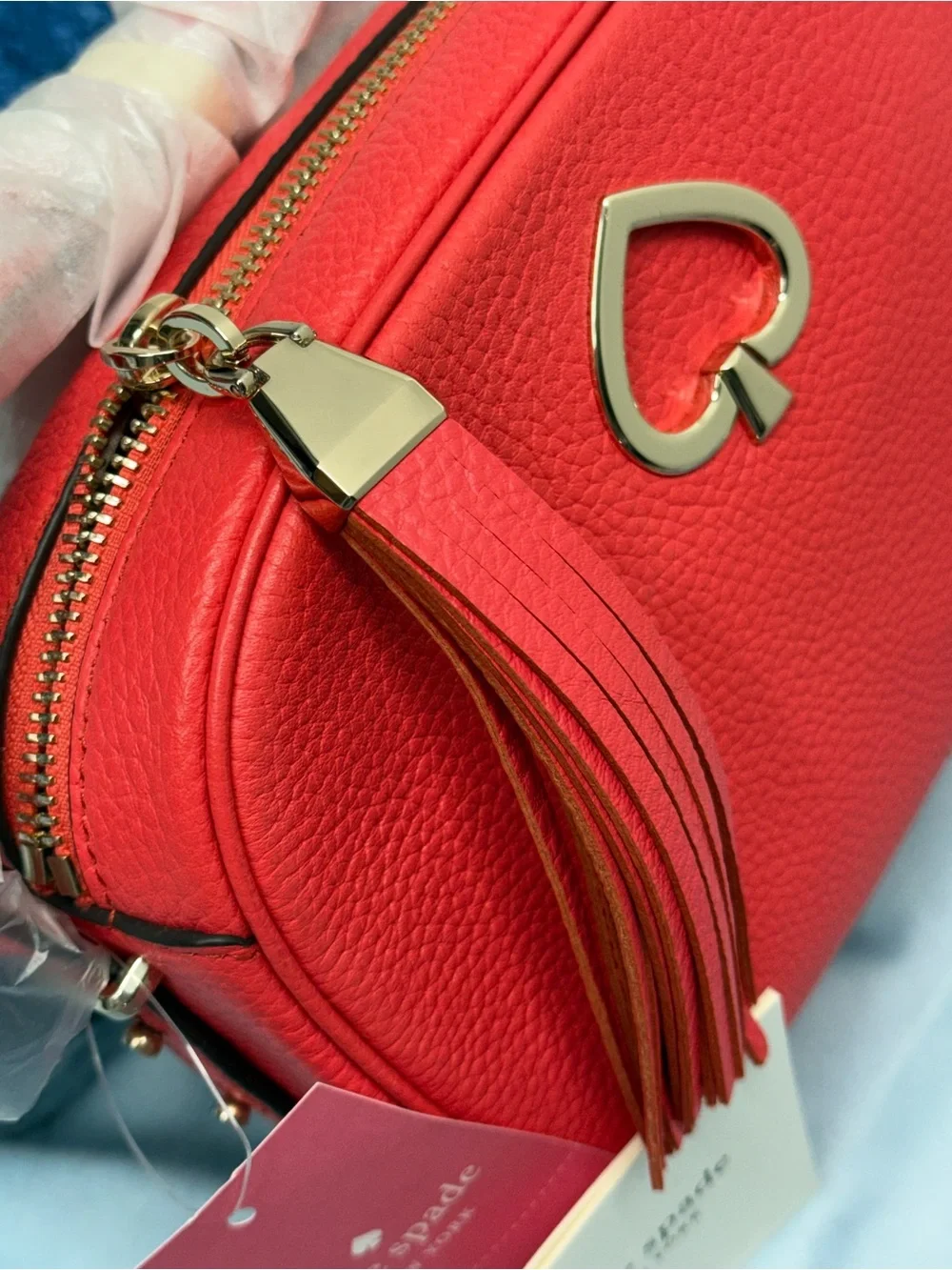 (new+tag) Kate Spade Red/Pink Pebbled Leather Crossbody Bag Adjustable Strap